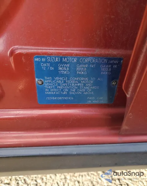 2007 Suzuki Sx4 из США, поврежденный, VIN JS2YB413875107426